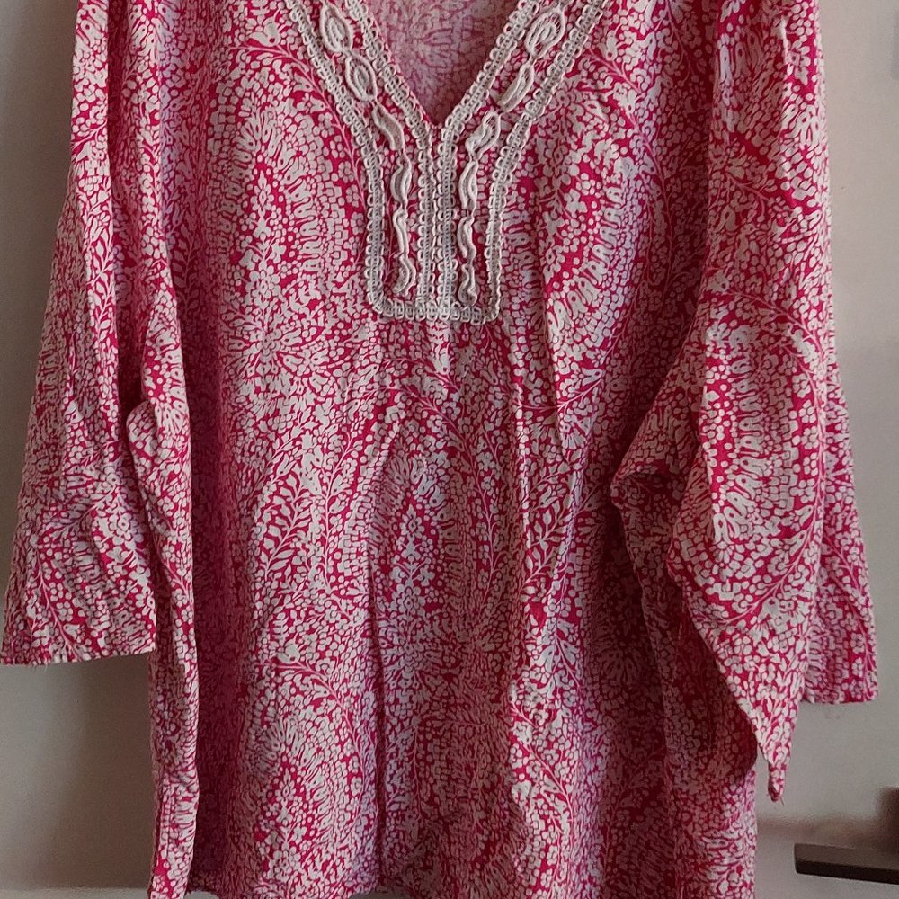 Marina Luna - pink and white long sleeve v-neck pullover, size 3X